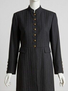 Vintage Emanuel Ungaro Black Officer Military Coat Jacket Gold Buttons Sz 6
